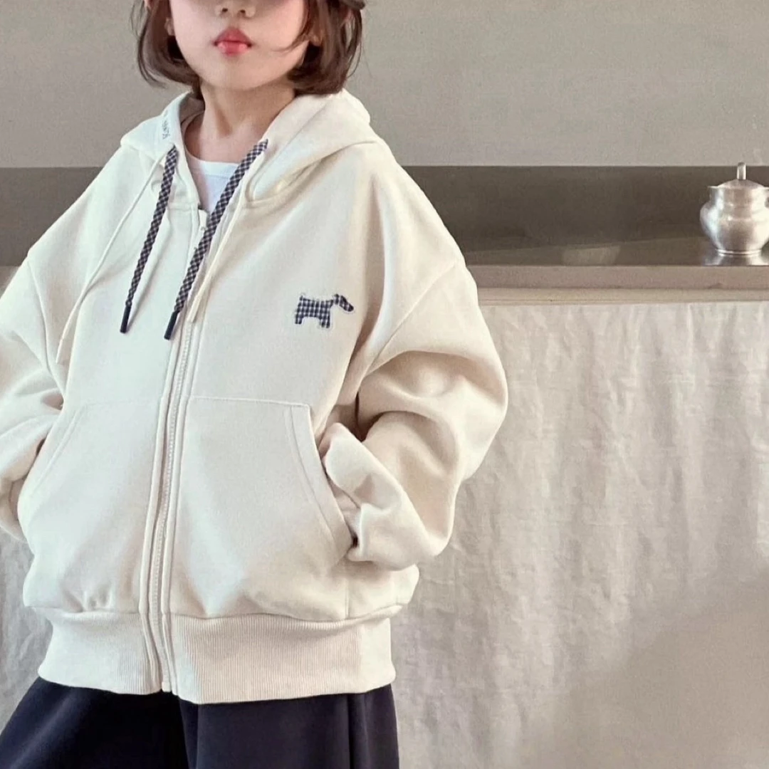 422-沫弛尔常规款连帽牛仔外套休闲卫衣外套格纹韩版女大童