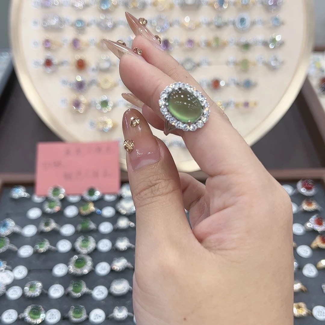 蛇纹石玉戒指银S925镶嵌F***X