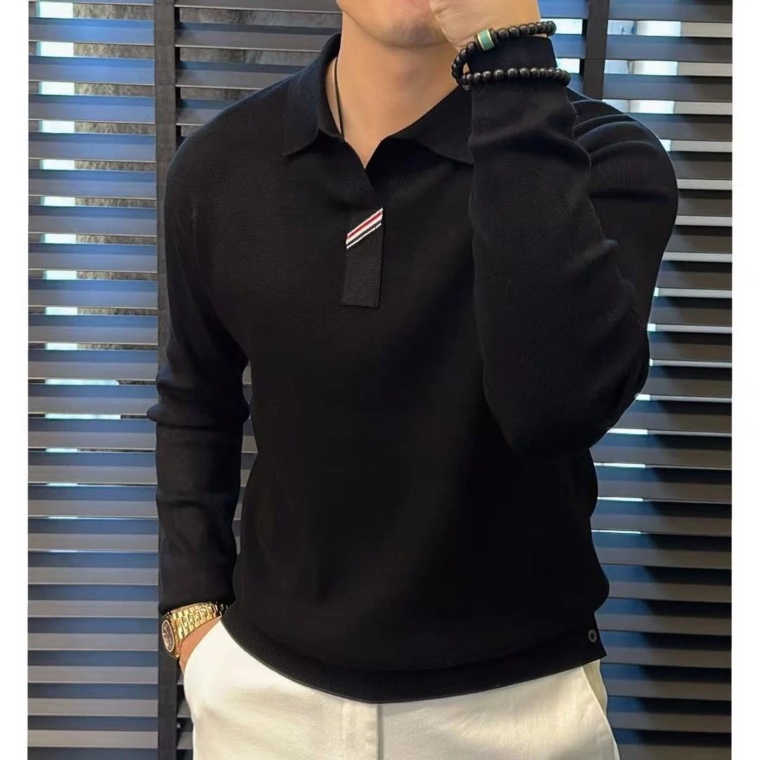 【HK Npkp官方甄选】2025秋季高级感亲肤舒适拼接长袖针织衫男修