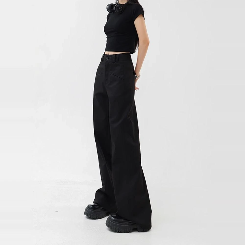 180高个子175加长黑色西装裤女高腰休闲裤女设计感垂感工装阔腿裤