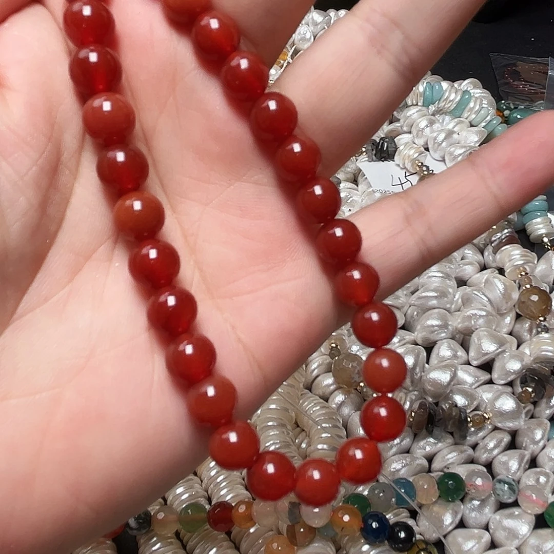 玛瑙/玉髓未镶嵌珠宝半成品K389. 南红色玛瑙一条8Mm