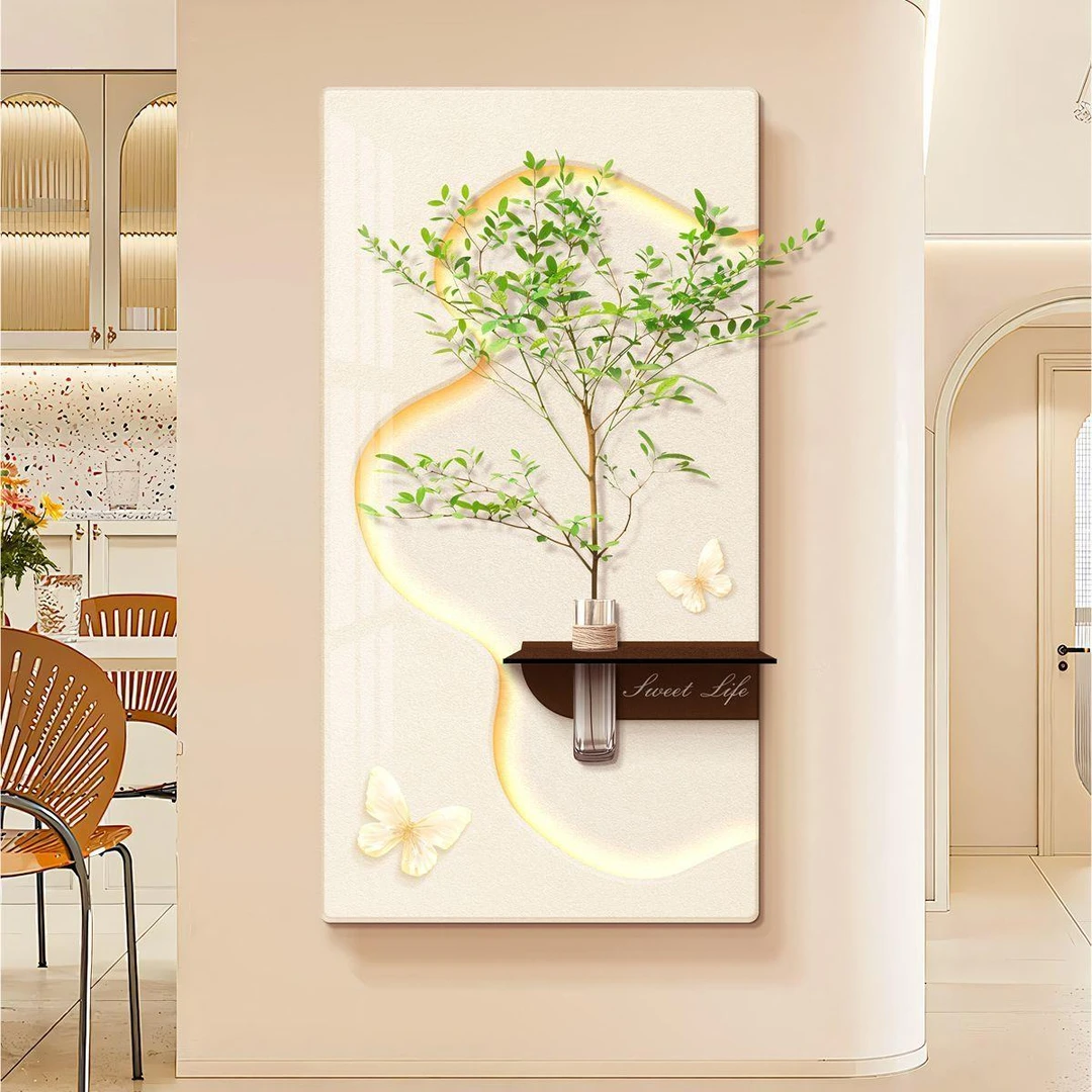 水培绿植客厅玄关装饰画新款奶油砂岩挂画le d入户立体壁画创意