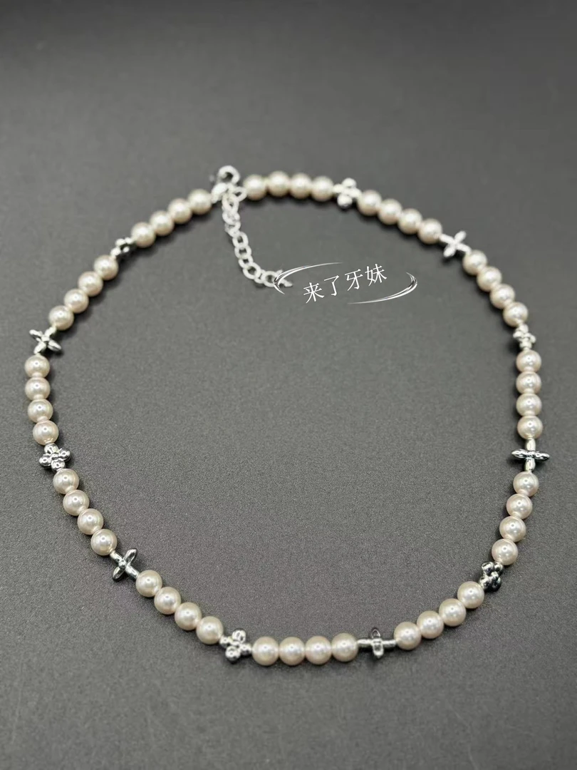 合金项链 珠珠小花项链XL394轻奢时尚小众拼接气质