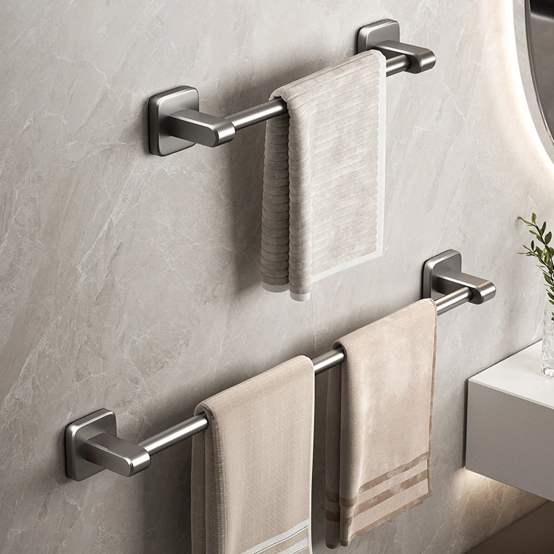 卫生间毛巾架免打孔碳钢壁挂式单杆置物架厕所收纳浴室架子