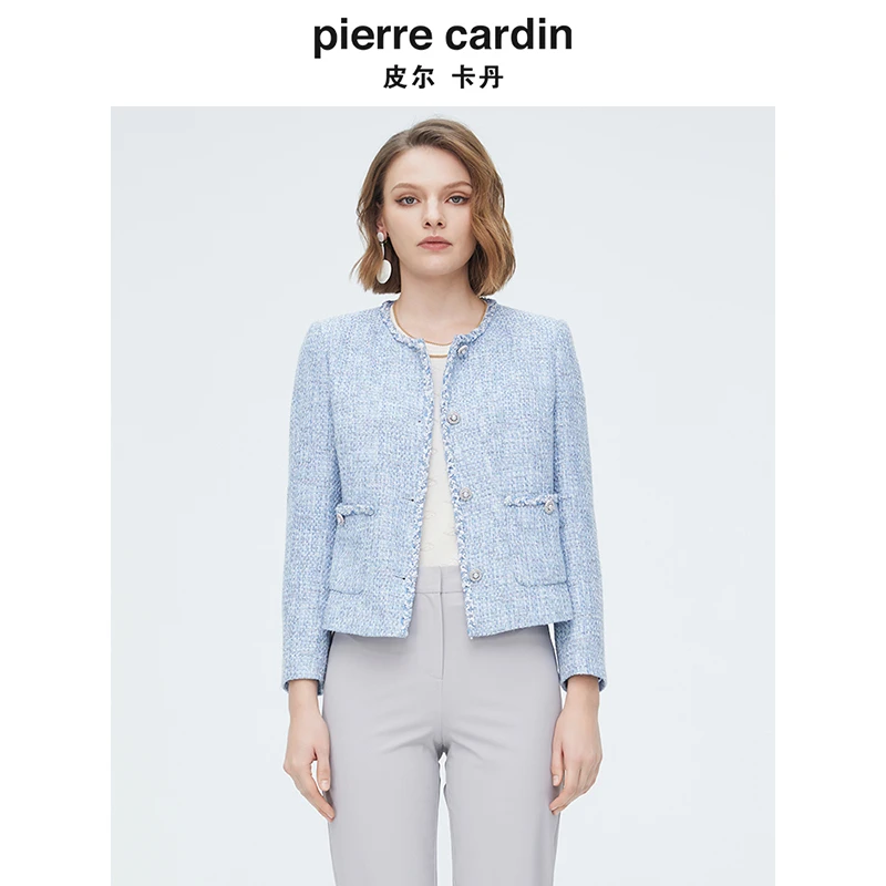 【皮尔卡丹女装】 天蓝色小众小香风短款外套【专柜正品】