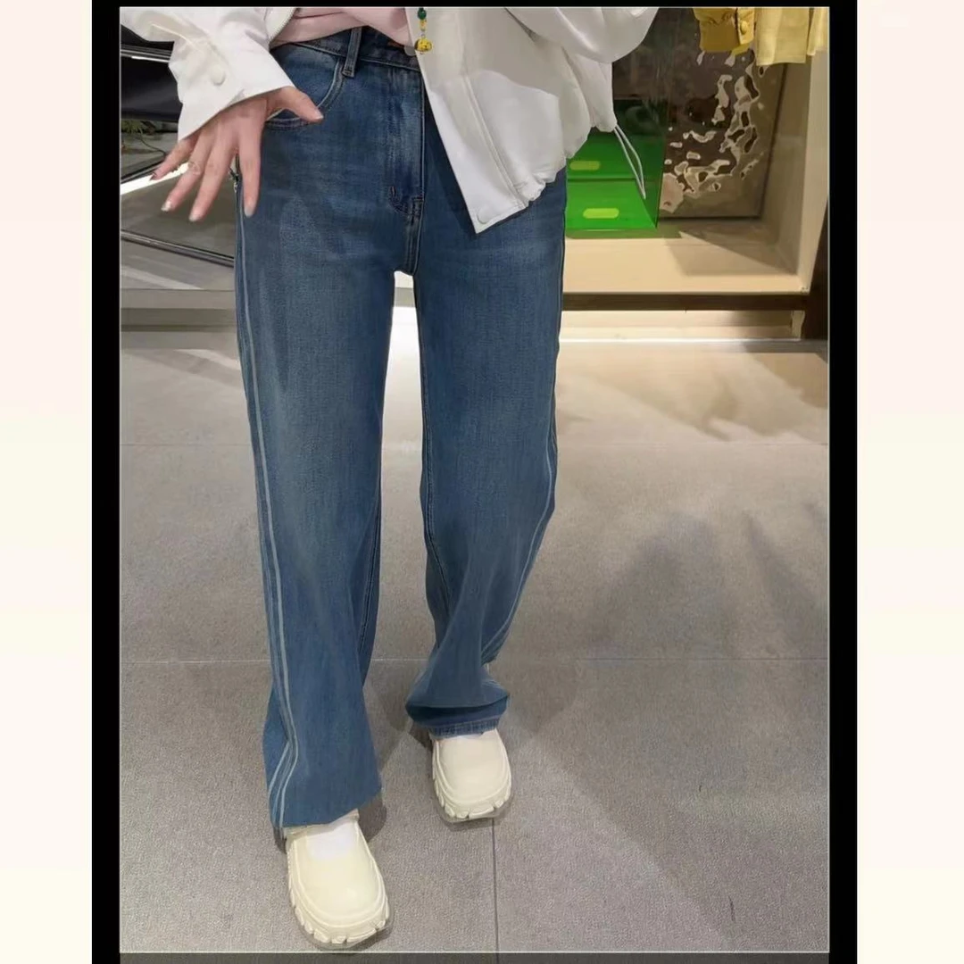 春苗女装  侧白边窄版直筒裤    休闲百搭潮流