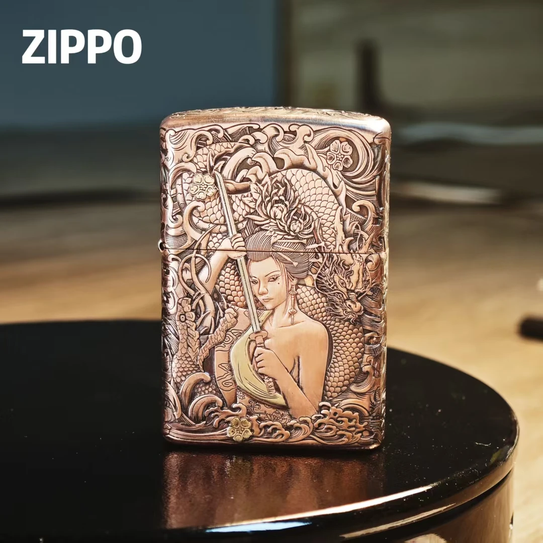 ZIPPO/之宝打火机正品紫铜套壳【黑武士纹身龙女】原装防风-DYJ1
