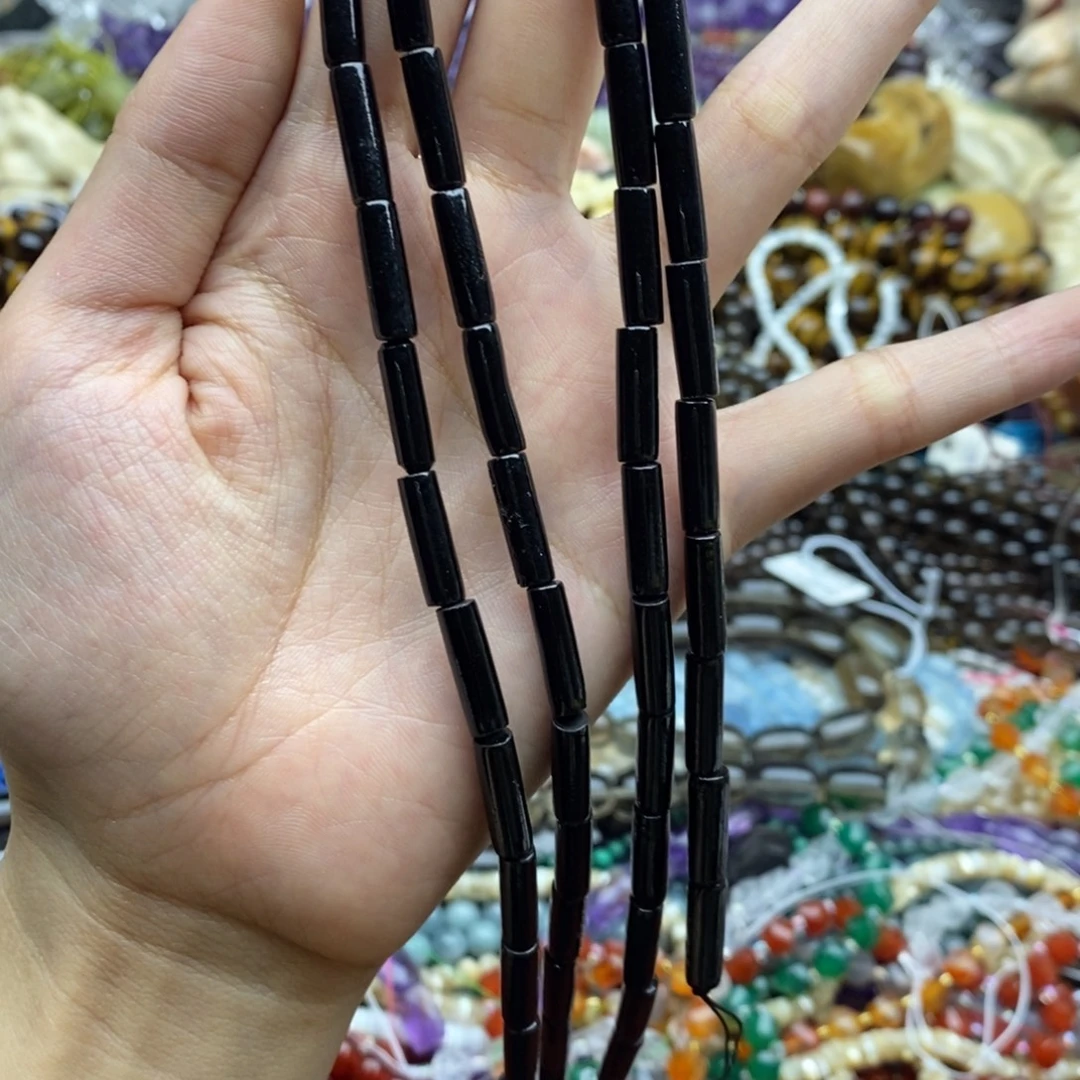 玛瑙/玉髓未镶嵌珠宝半成品一条纯天然5×15mm黑柳细管