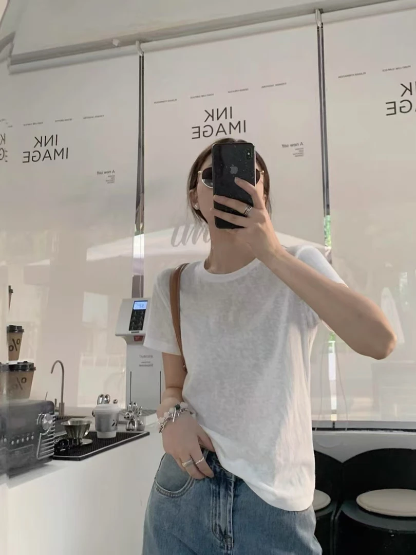 韩系简约雪花棉体恤显瘦百搭