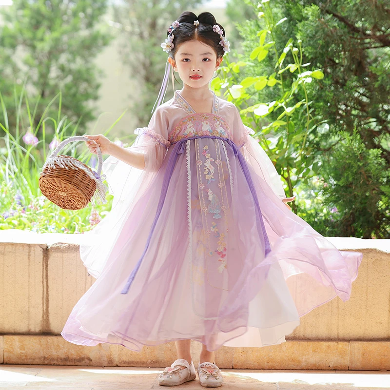 SL3376女童汉服夏季2025新款儿童古风超仙公主唐装女孩国风连衣裙