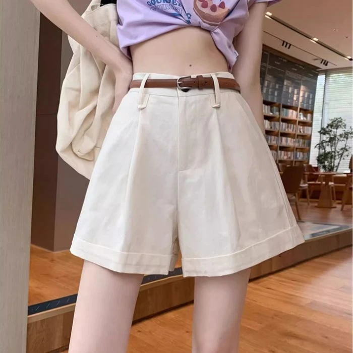 夏季百搭韩版女西装短裤白色时尚显瘦休闲小个子高腰裤子短裤直筒