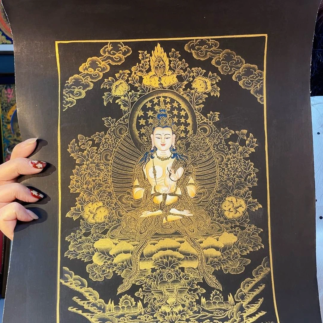 卷轴画手绘唐卡 大势至 32*20厘米