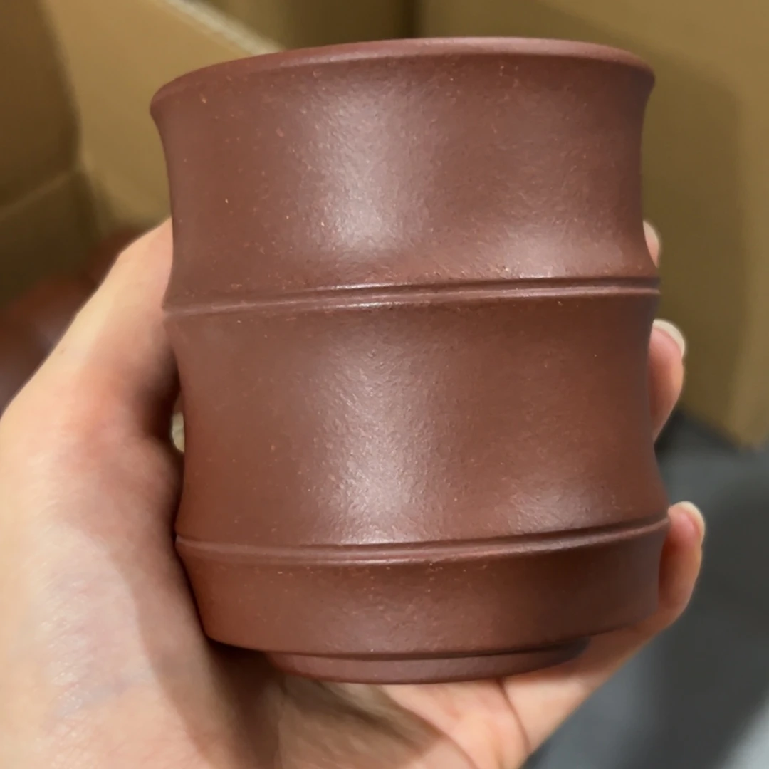 紫砂大容量竹节杯紫泥