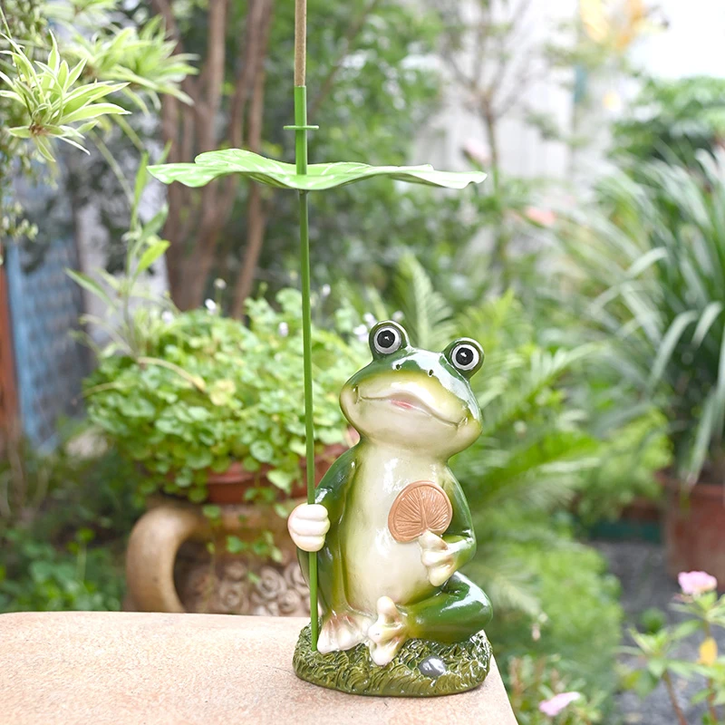 创意青蛙摆件蚊香盘插蚊香太阳能灯摆件花园装饰阳台布置庭院布景