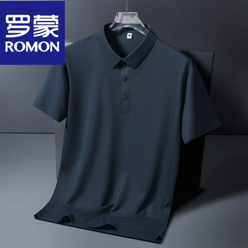 罗蒙【UPF防晒凉感幸运格】罗蒙夏季冰丝短袖T恤男士翻领上衣polo衫