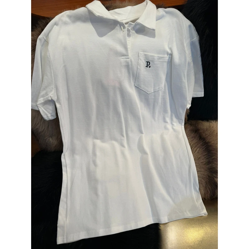 【张静芝】刺绣字母口袋polo领白色t裙