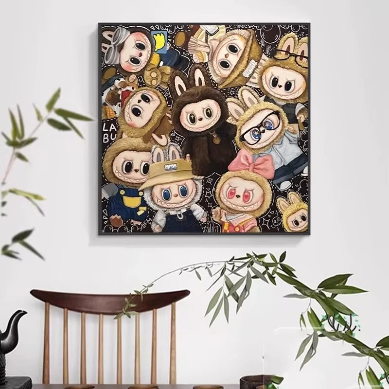 拉布布客厅画潮玩装饰画Labubu卡通小众卧室儿童房玄关挂画EK06