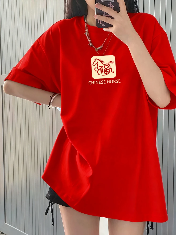 新款纯棉红色短袖t恤女2026马年本命年衣服属马半袖新年上衣体恤