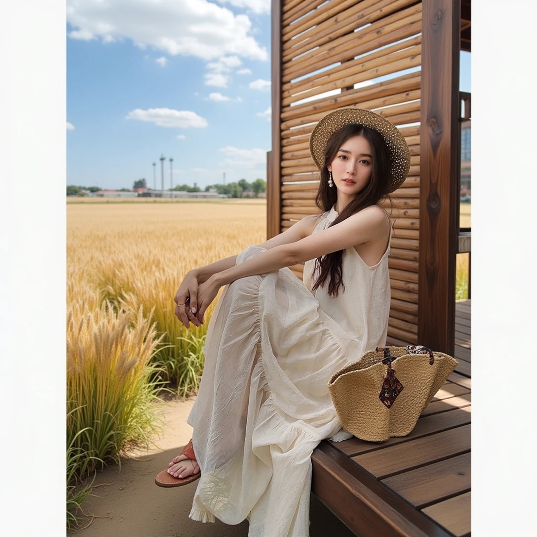 绿色雪纺法式清纯挂脖连衣裙子女夏季海边度假长裙子气质显瘦减龄