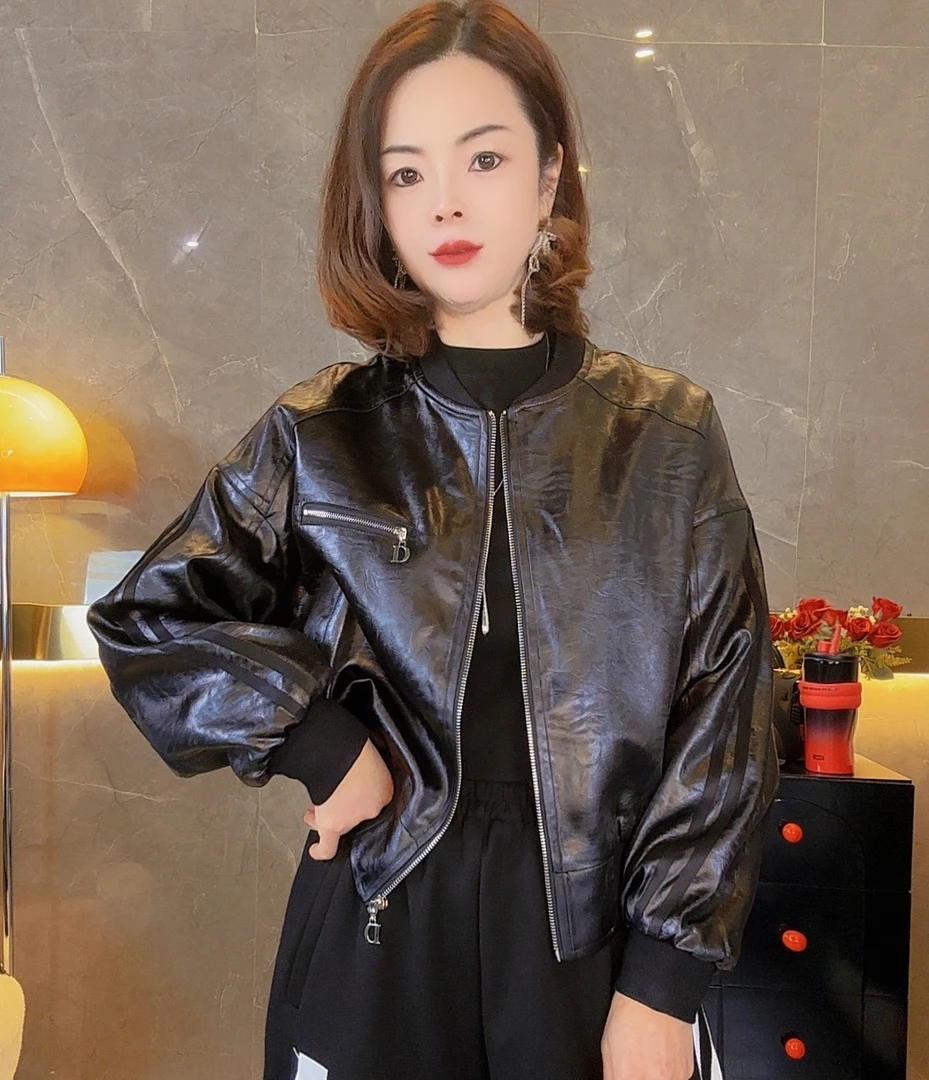 （韩熙）韩版2025皮衣外套女短款美式复古飞行夹克机车棒球服女潮流