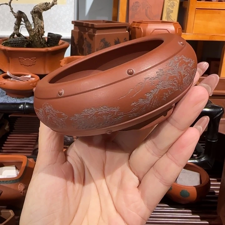 紫砂花盆半手工制作