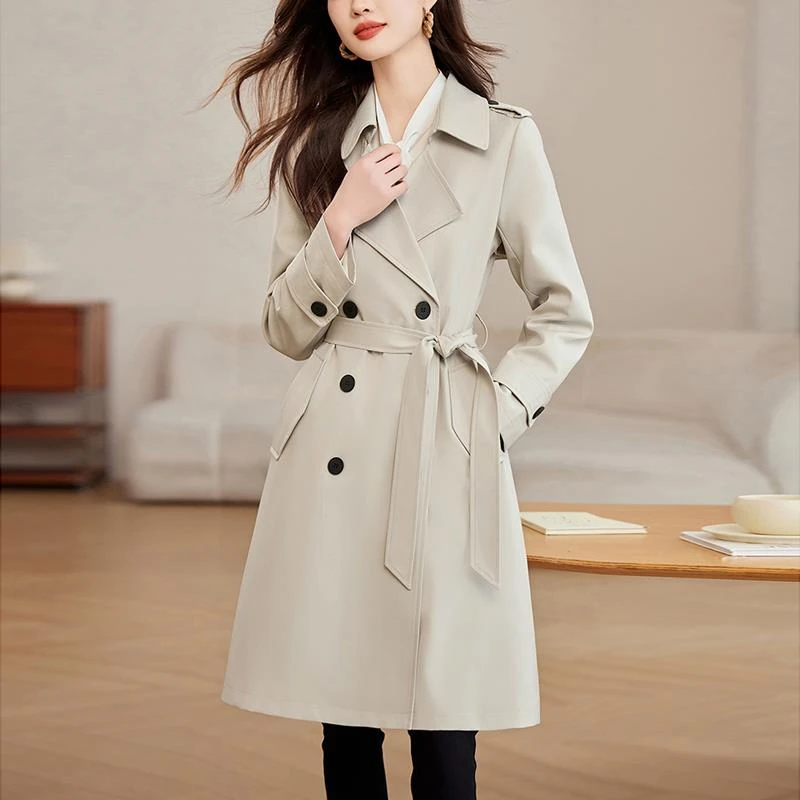 米色风衣女士中长款高端春秋季新款经典英式外套时尚系带翻领夹克