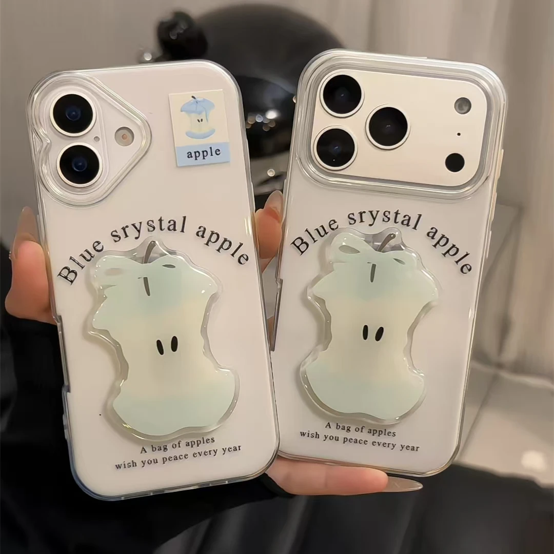 立体蓝水晶苹果适用iPhone17/16promax苹果15pro二合一果件手机壳