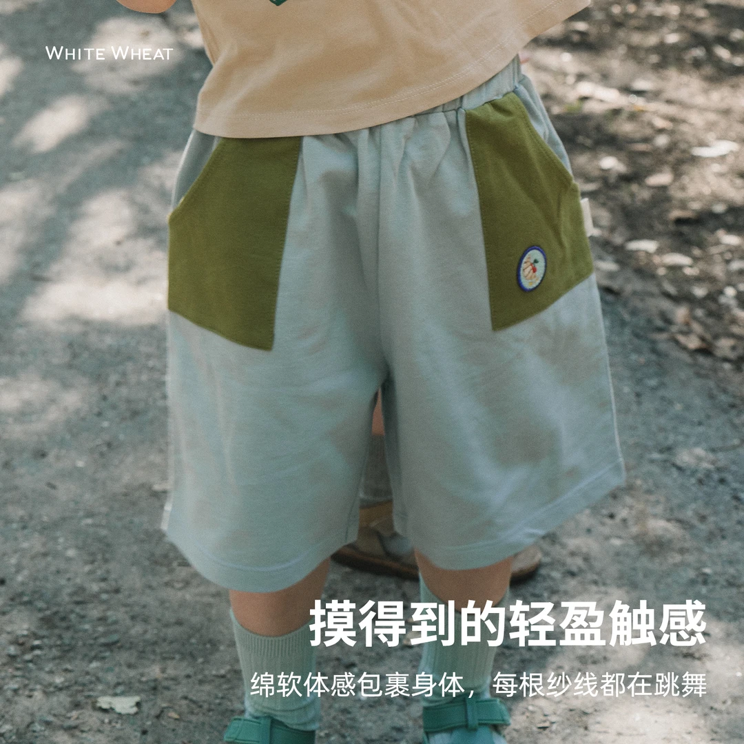 【反季爆款】whitewheat2025夏季新款裤子儿童口袋纯棉短裤WWBXK035