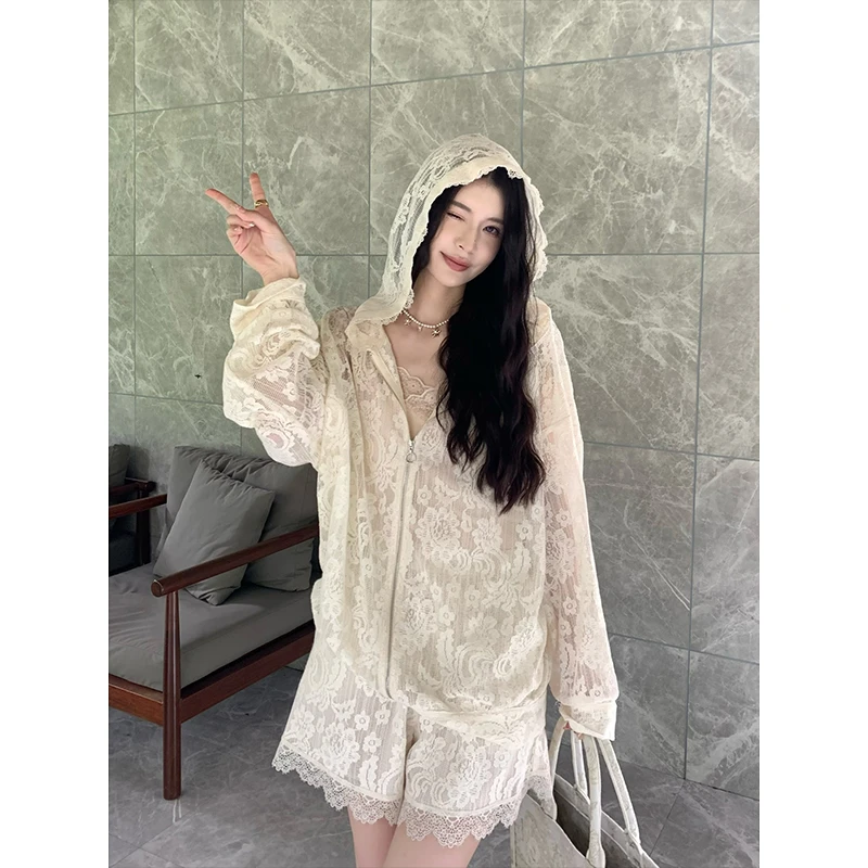 小香风套装女2025时尚新款春夏高级感蕾丝宽松显瘦上衣短裤两件套