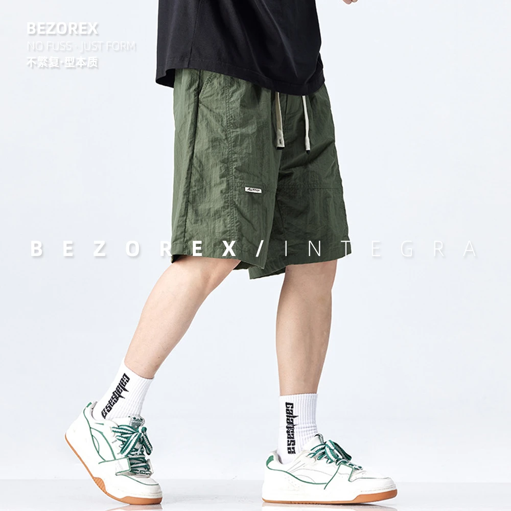 贝佐龙 25新款冰丝凉爽速干五分短裤男潮牌宽松运动牛仔工装短裤
