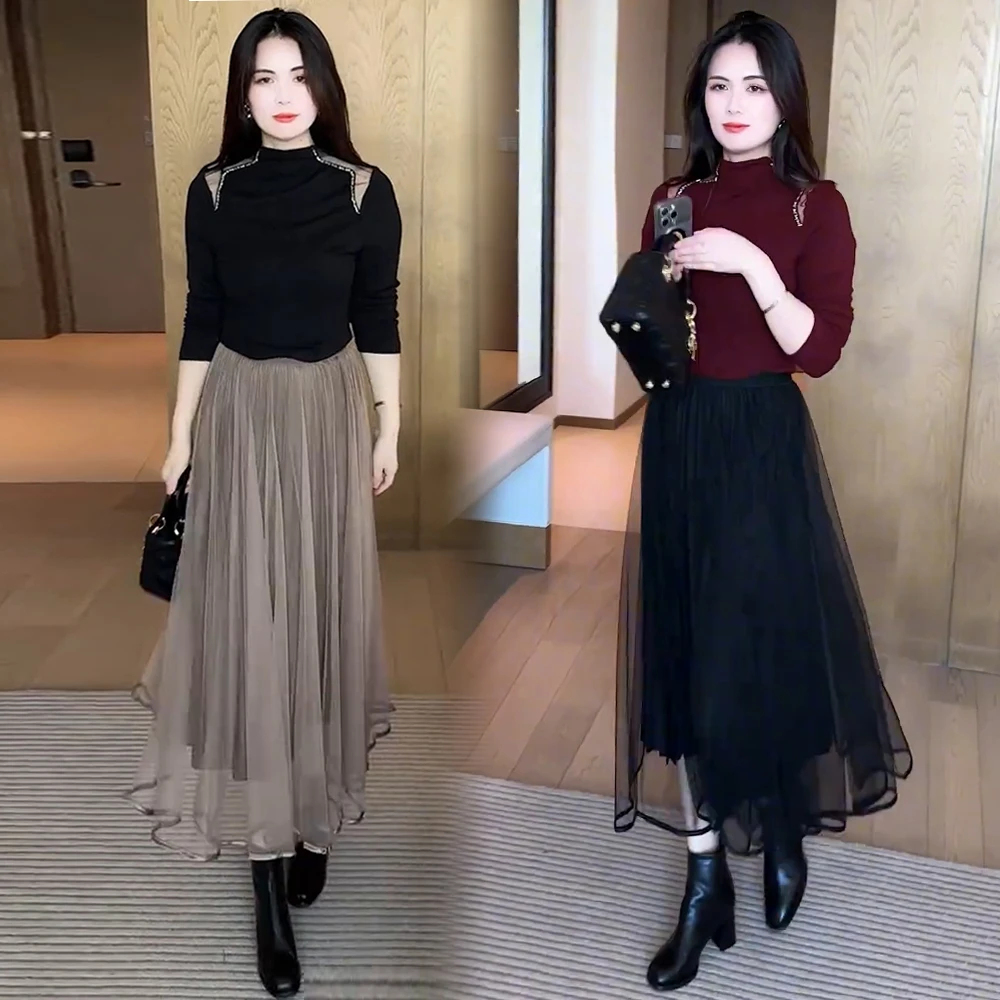 时尚长袖T恤女2025秋季新款洋气质修身显瘦钉珠设计感打底衫上衣