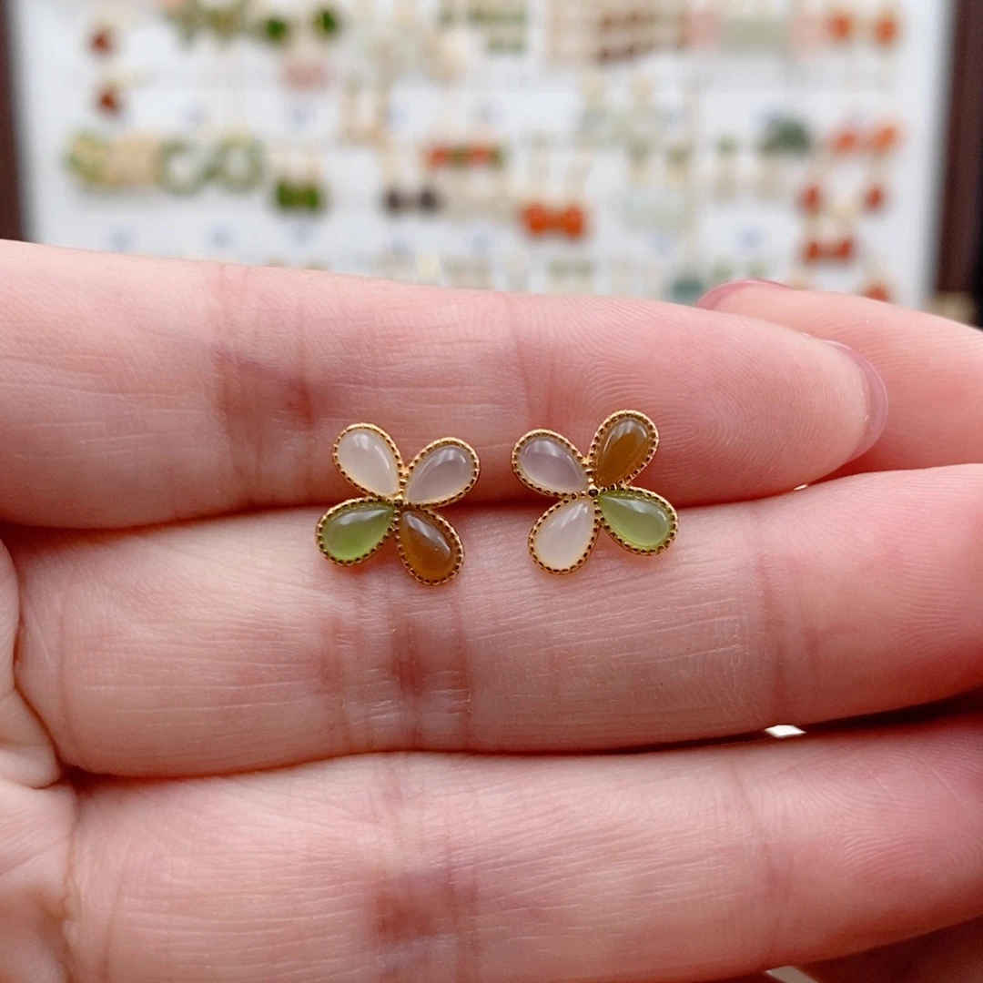 银S925镶嵌和田玉耳饰