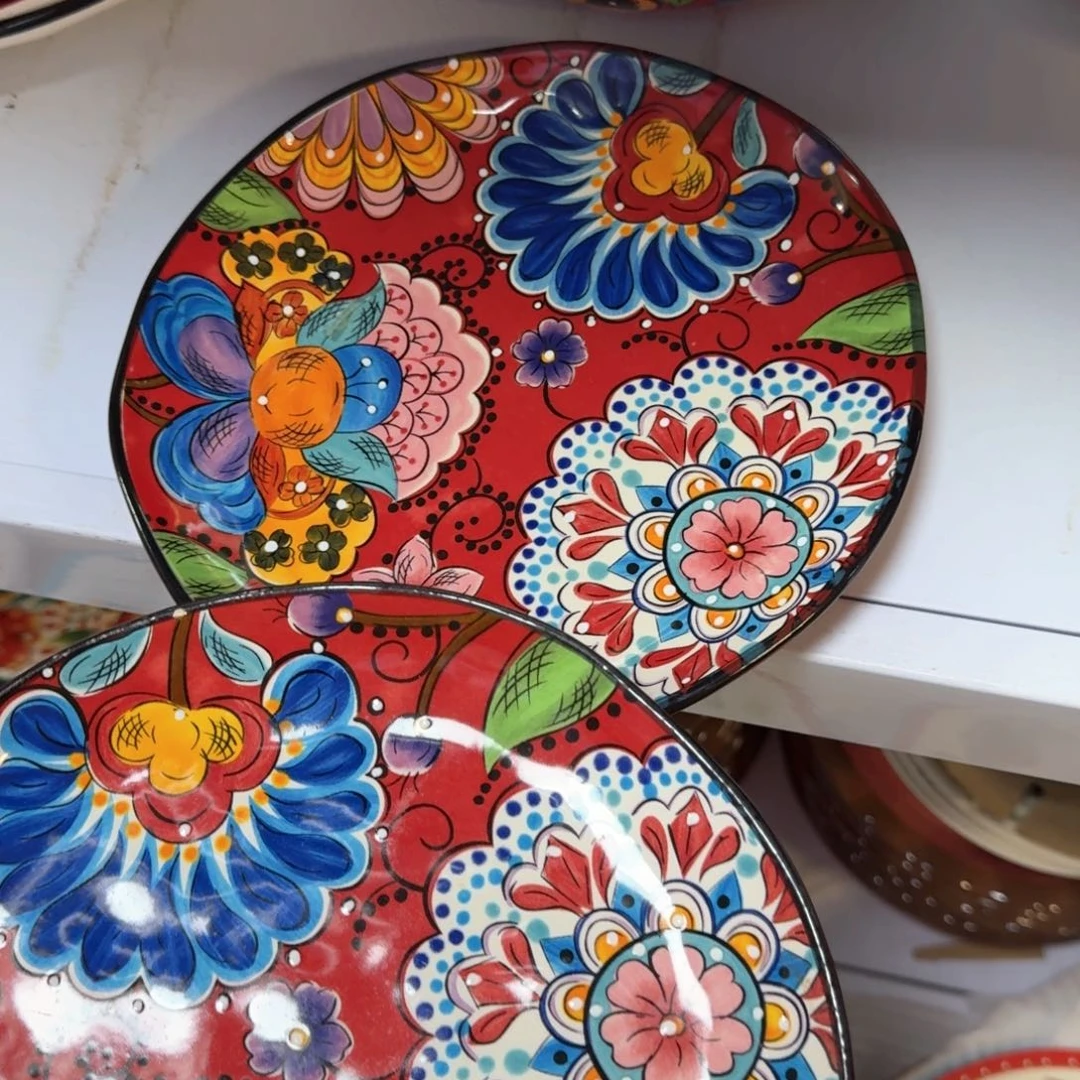 陶瓷8.5英尺红奥克浅盘两只看图