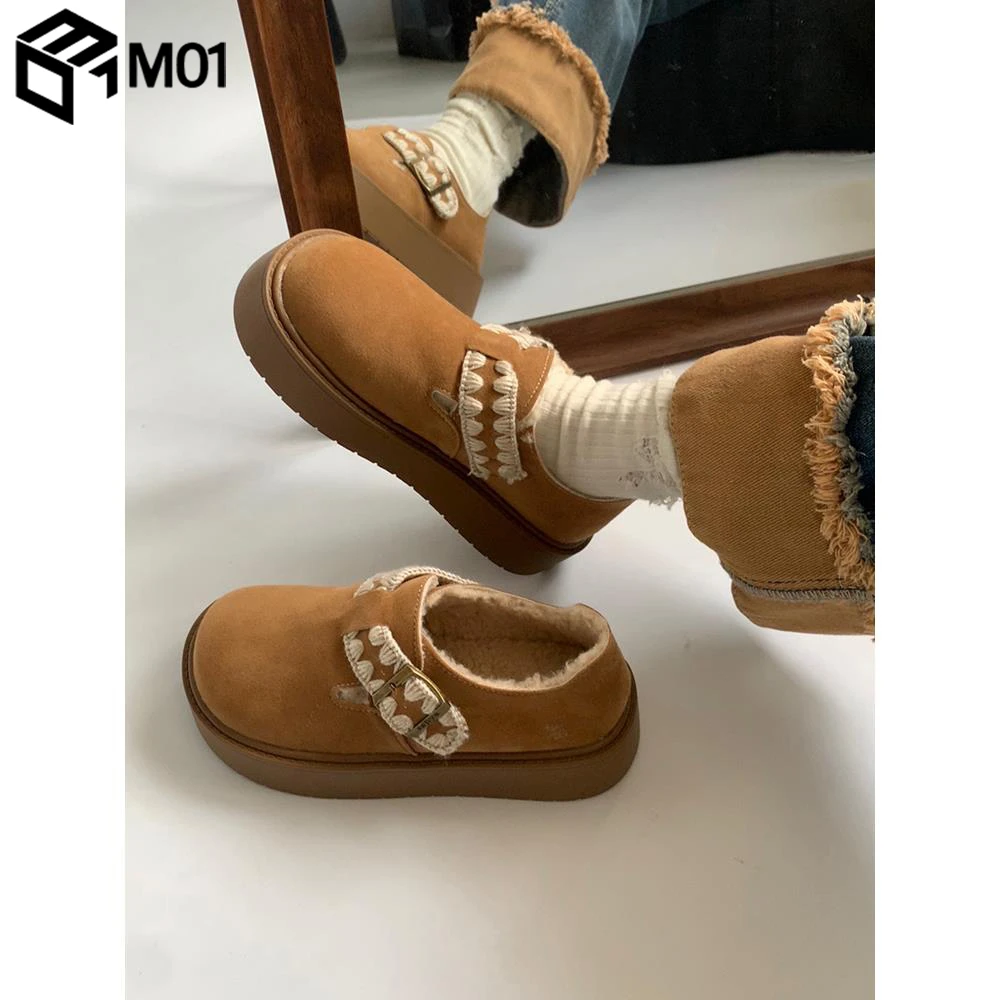 M01厚底增高雪地靴女款2025春秋新款加绒保暖勃肯鞋圆头面包棉鞋