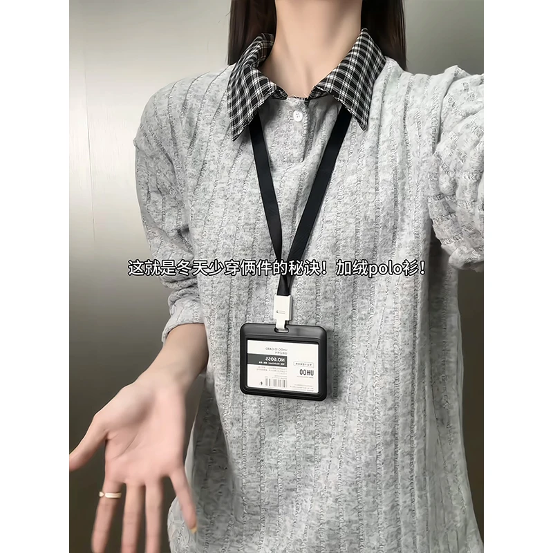 美式加绒条纹POLO打底衫男女款秋冬高级感假两件cleanfit情侣卫衣