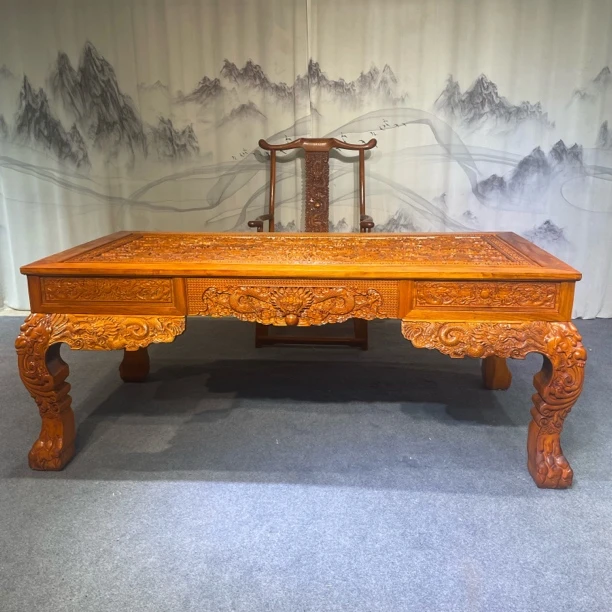 古典仿古非洲紫檀木绍氏紫檀黄色效果书桌画案书案榫卯结构实木