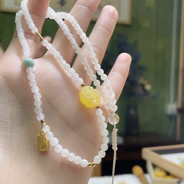 蜜蜡未镶嵌裸石项链