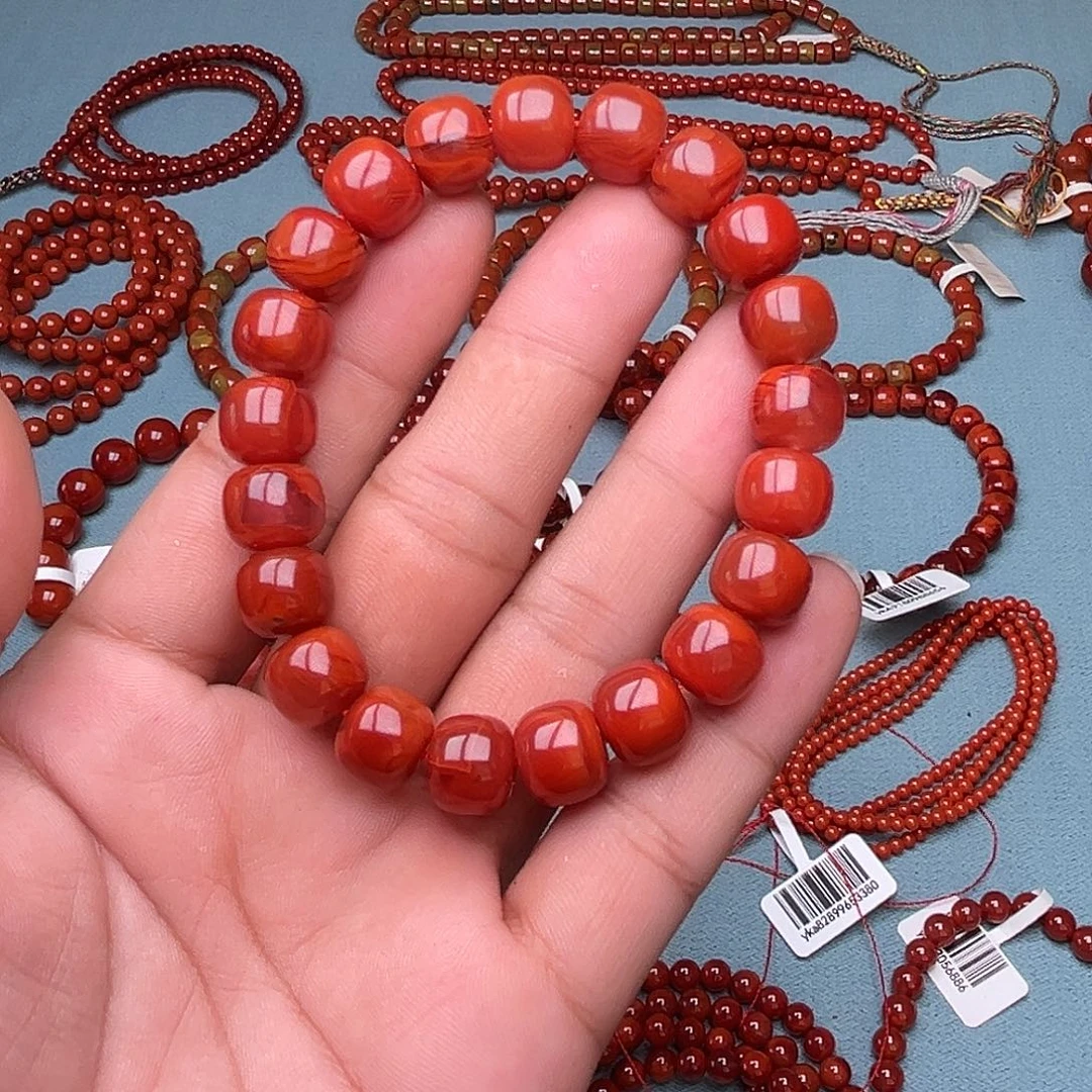 南红玛瑙未镶嵌手串玫红老型卡11十