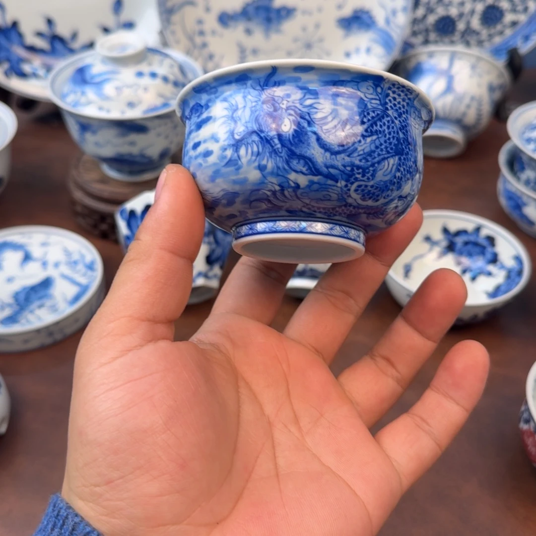 陶摆件龙杯卢氏手绘