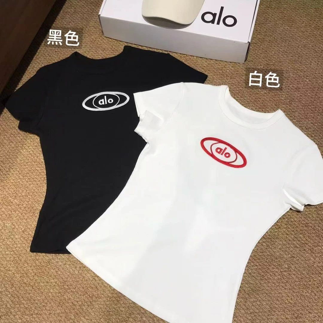 aloot小logo收腰短袖T恤女士