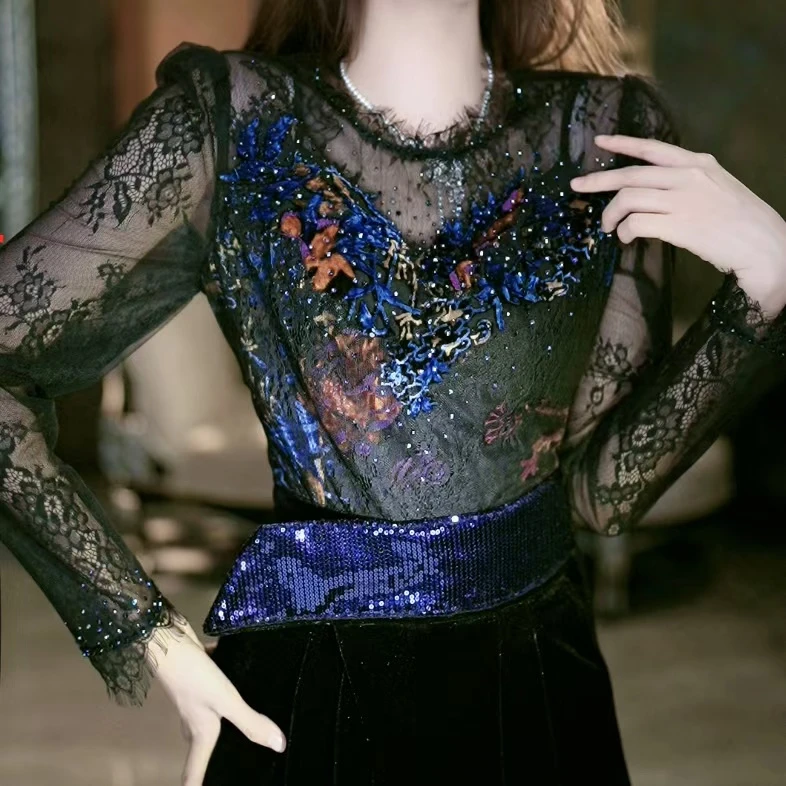 1.12【花开如梦】重工气质拼接显瘦长袖上衣