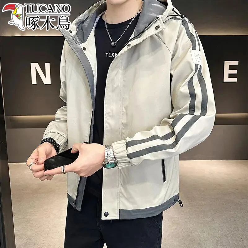 外套男秋冬季2025新款男士潮牌连帽工装帅气百搭休闲时尚运动夹克