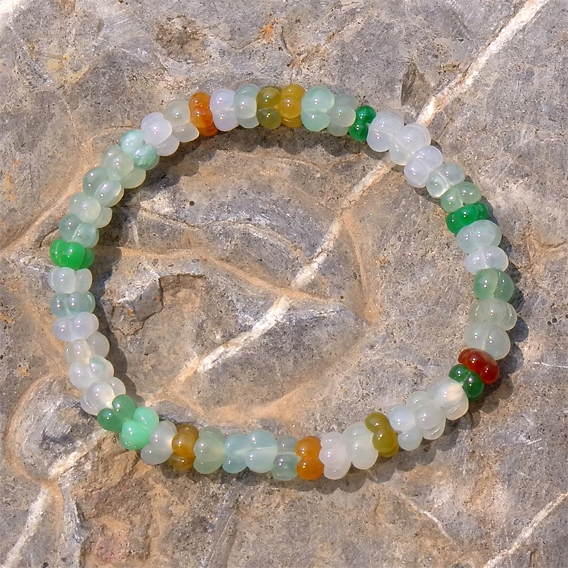 芝=兰1062天然A货缅甸老坑正阳绿黄翡双彩翡翠四叶草手链手串证书