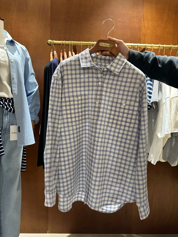 绅士格纹浅蓝色长袖衬衫商务百搭舒适面料HEB