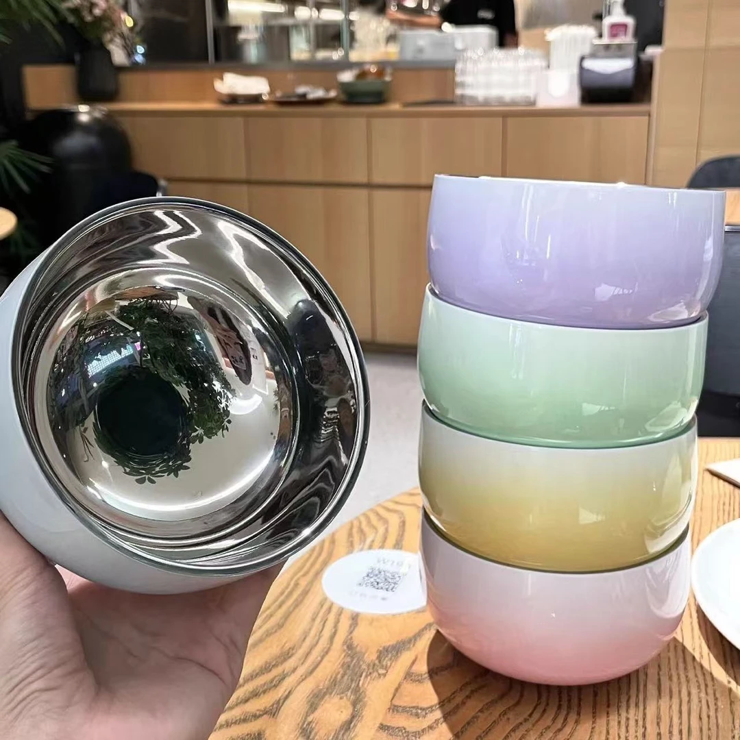 【主播补贴】渐变色食品级不锈钢高颜值双层防烫饭碗碗口直径12cm