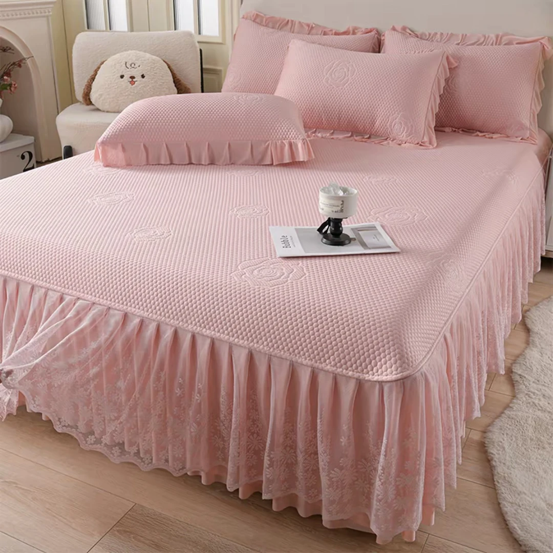 【玫瑰花】升级款A类PE高分子乙纶全凉感软凉席床裙款三件套可机洗