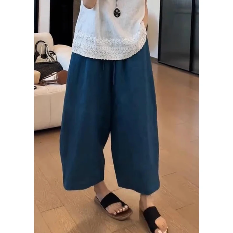 休闲裤女士2025年夏季新款裤子透气薄款九分裤花边百搭时尚阔腿裤