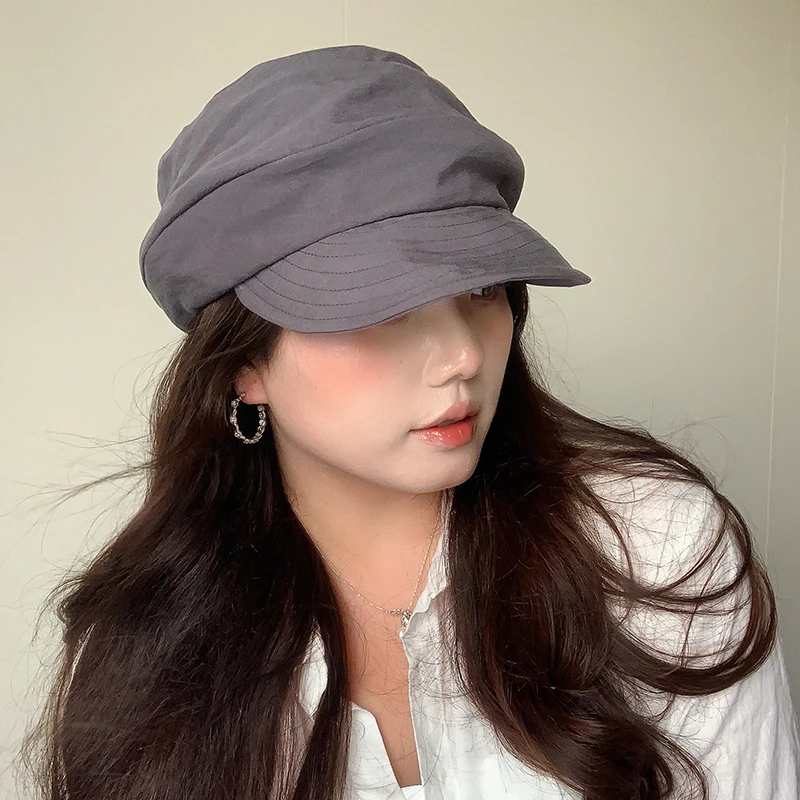 ［大头阿枝］大头围纯色八角帽夏季女梯形顶帽子个性小众软檐贝雷帽