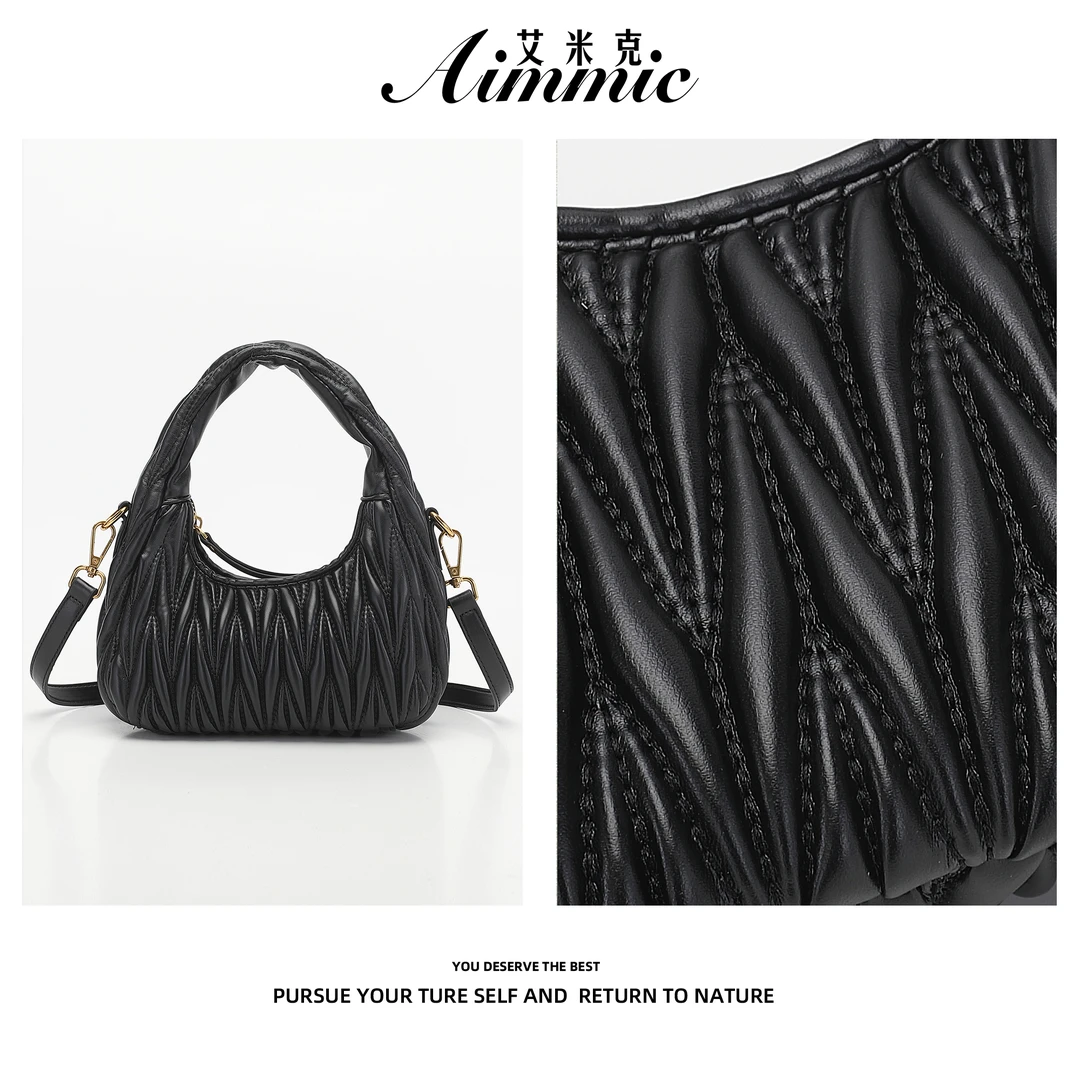 褶皱hobo时尚气质百搭女士手提包单肩斜挎包-黑