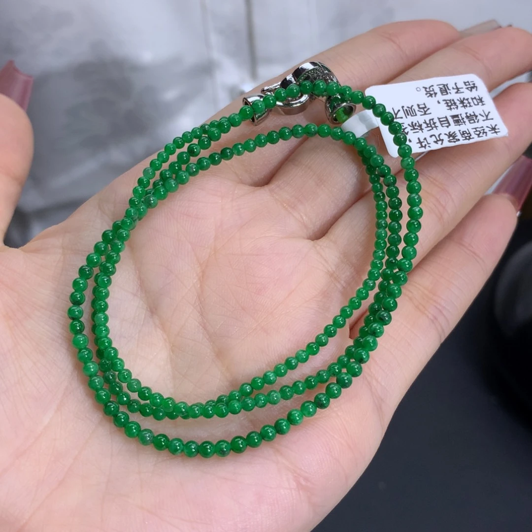 翡翠手链未镶嵌卡2-2.5阳辣绿小米
